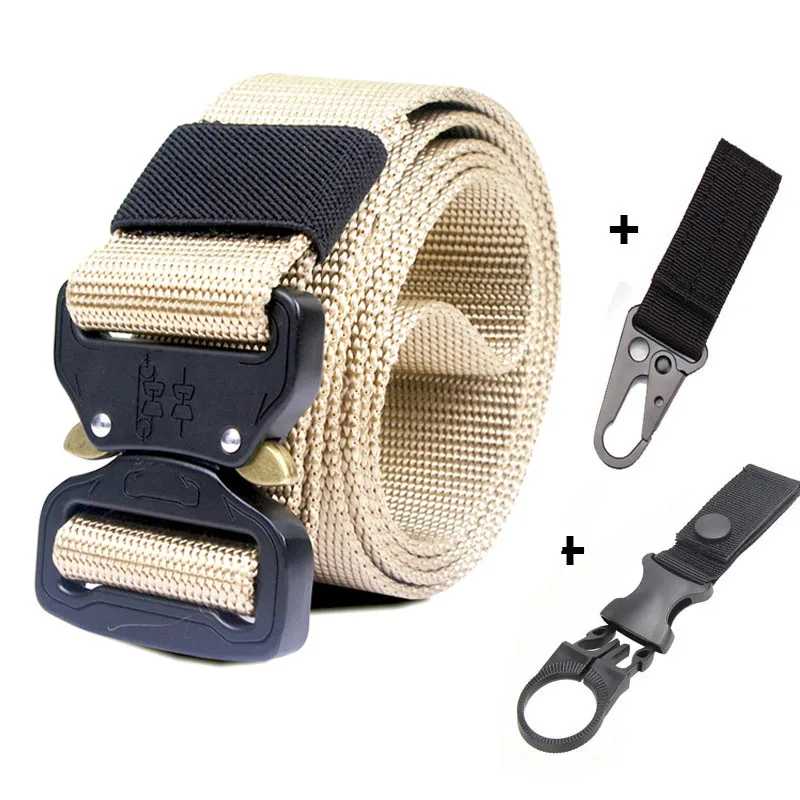 belt and 2 hook 125, 135, 145 см, тактический ремень, Военный нейлоновый ремень, мужской ремень в армейском стиле для джинсов, металлическая пряжка, Cinturon, автоматический поясной ремень для улицы - Цвет: belt and 2 hook