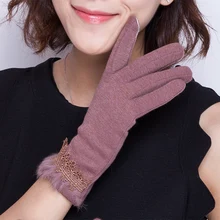 REALBY кролик мех женские перчатки Кружева Зима для женщин женские перчатки PhoneTouch-экран варежки с подогревом перчатки Luva 32026