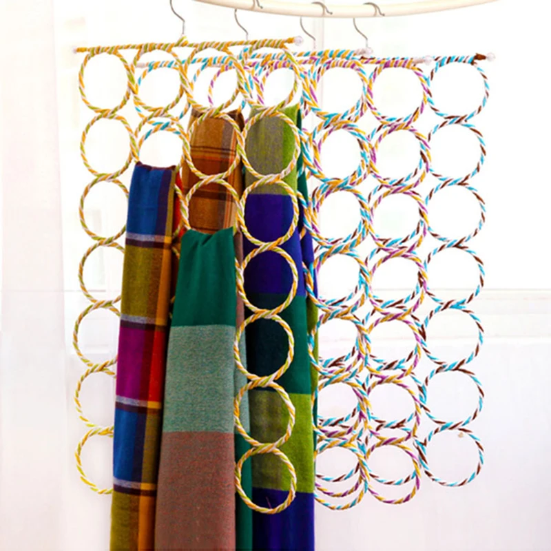 

Creative 9/28-Ring Eco-friendly Paper Rattan Scarf Hanger Towel Tie Holder Rack Random Color Scarf Display Stand