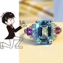 Кольца для женщин медные Хрустальные Обручальные большие голубые кристаллы кольцо для свадьбы Размер 6 7 8 9 10 модное кольцо