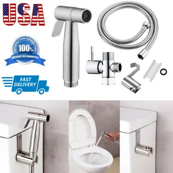 

Stainless Steel Handheld Bidet Spray Shower Head Toilet Shattaf Adapter Hose Kit Bidet Nozzle Bathroom Set