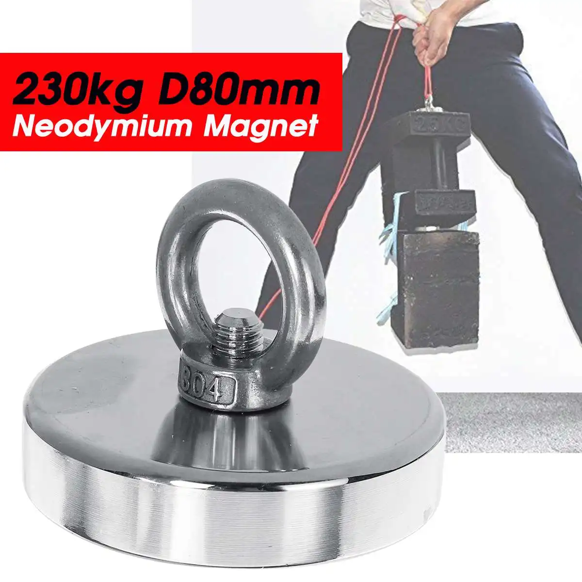 

230KG D80mm Neodymium Recovery Fishing Magnet Metal Sea River Treasure Magnet Super Strong Round Ring Hole Powerful Magnetic