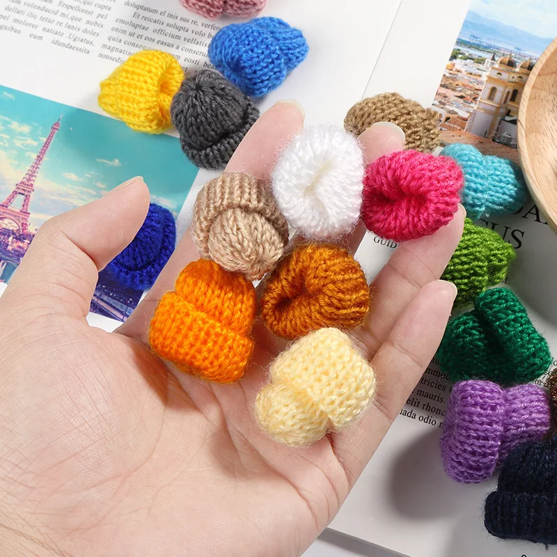 12Pcs Cute Knitting Mini Hats DIY Craft Supplie Headwear Brooch Crochet Toys Decor Jewelry Accessory Small Caps Christmas Gifts