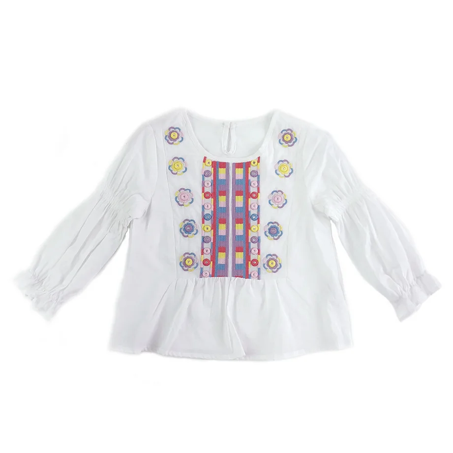 Kids girls long sleeve tops embroidered candy color floral pattern baby