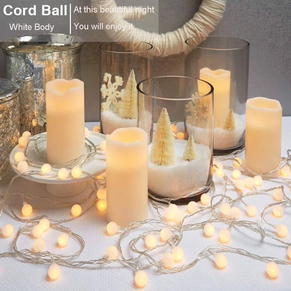 White balls Holiday lights 1-2m 10-20leds Led Light string Battery Operated Xmas christmas wedding valentine Day fairy decor F White balls Holiday lights 1-2m 10-20leds Led Light string Battery Operated Xmas christmas wedding valentine Day fairy decor F