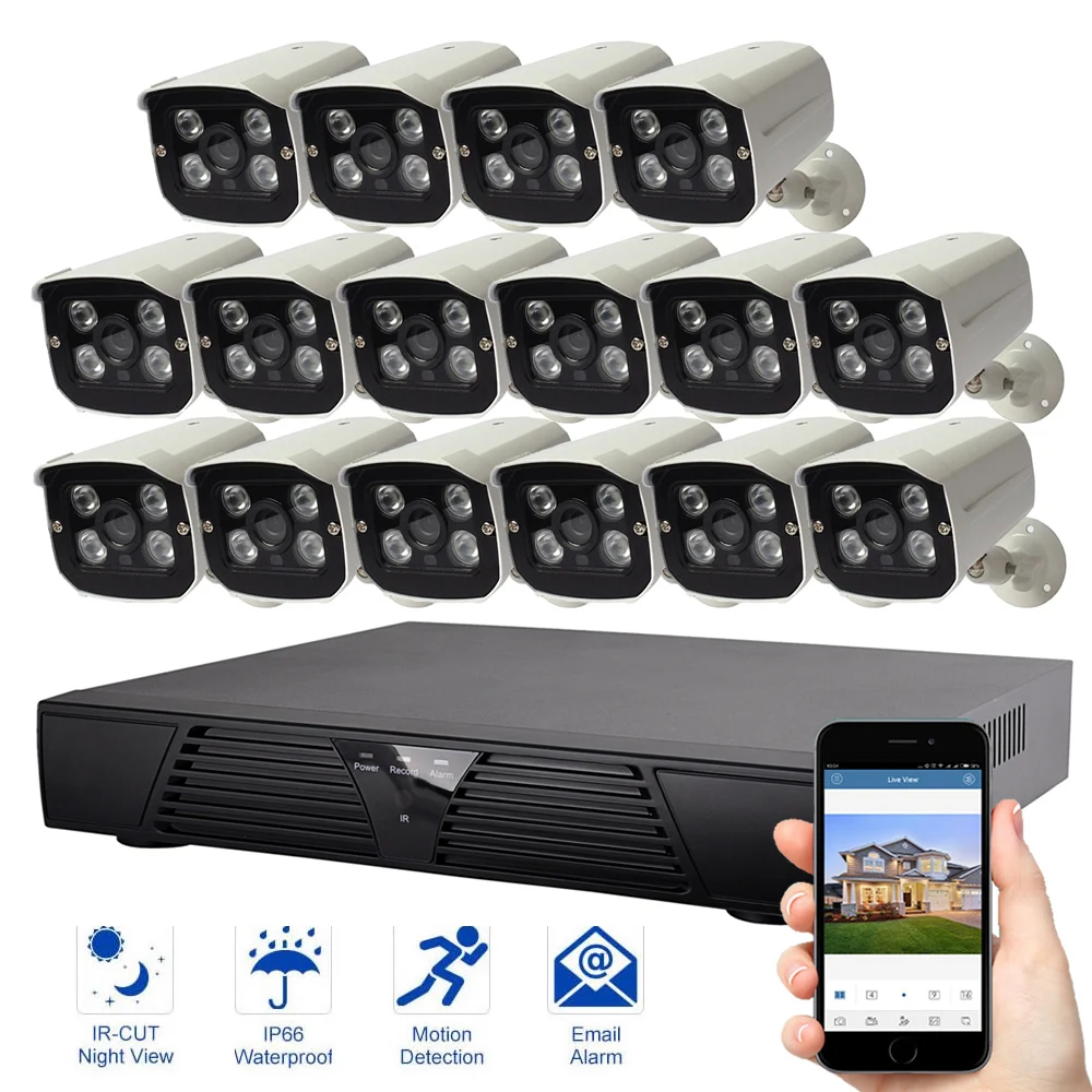 Система видеонаблюдения с 16 IP камерами 1080P ночное видение|security camera kit|camera kitip security