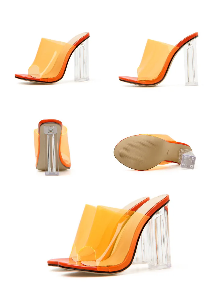 Eilyken/летние прозрачные женские шлепанцы из пвх; босоножки на высоком каблуке; Прозрачная женская обувь с открытым носком на квадратном каблуке