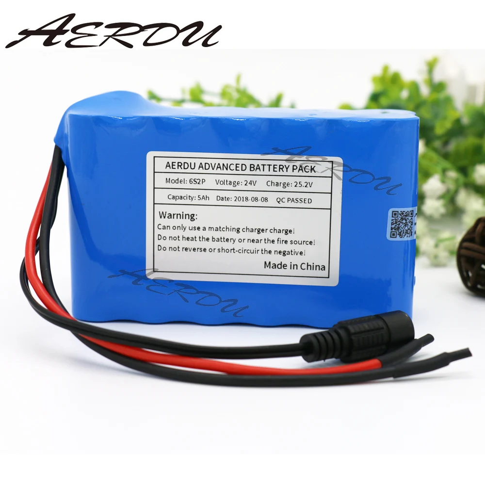 AERDU 6S2P 24V 5Ah 25.2V Li Ion battery pack lithium batteries for