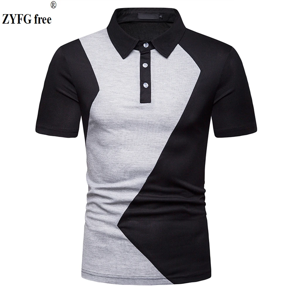 

2019 summer men's tops POLO shirts cotton polyester blend turn-down collar splice short-sleeved polo slim fit tops POLO