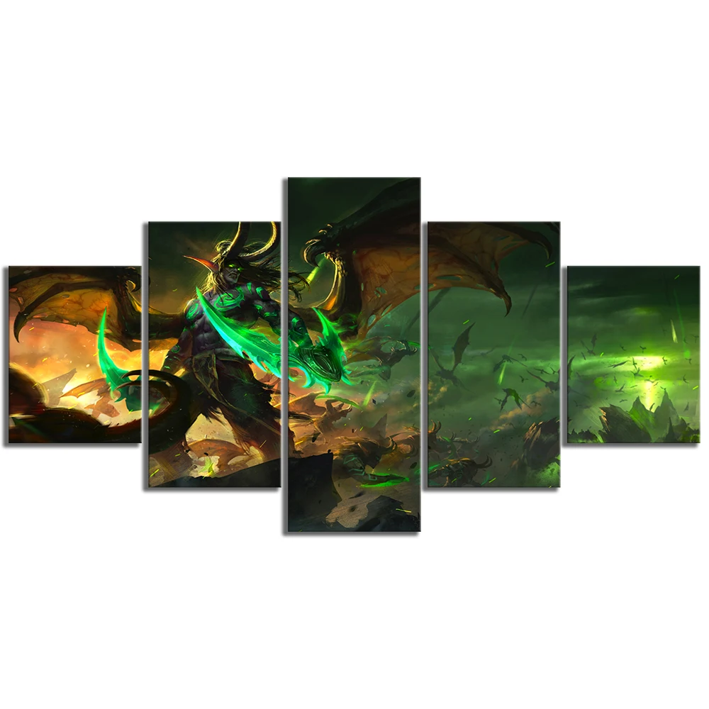 Kaufen 5 stück Illidan Sturmgrimm Welt von Warcraft Spiel Poster Zeichnung Kunst HD Leinwand Gemälde Wand Kunst für Wohnkultur