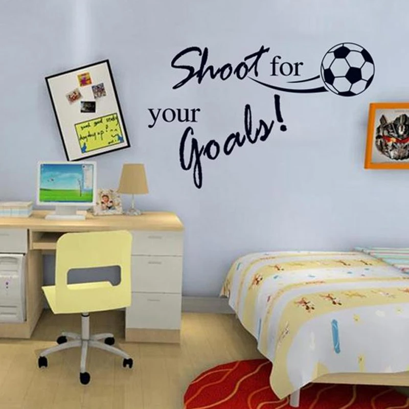 Us 2 3 5 Off Shoot For Your Goals Inspirational Quotes Football Soccer Wall Stickers For Kids Rooms Boy S Bedroom Decor Wall Art Decals Mural In