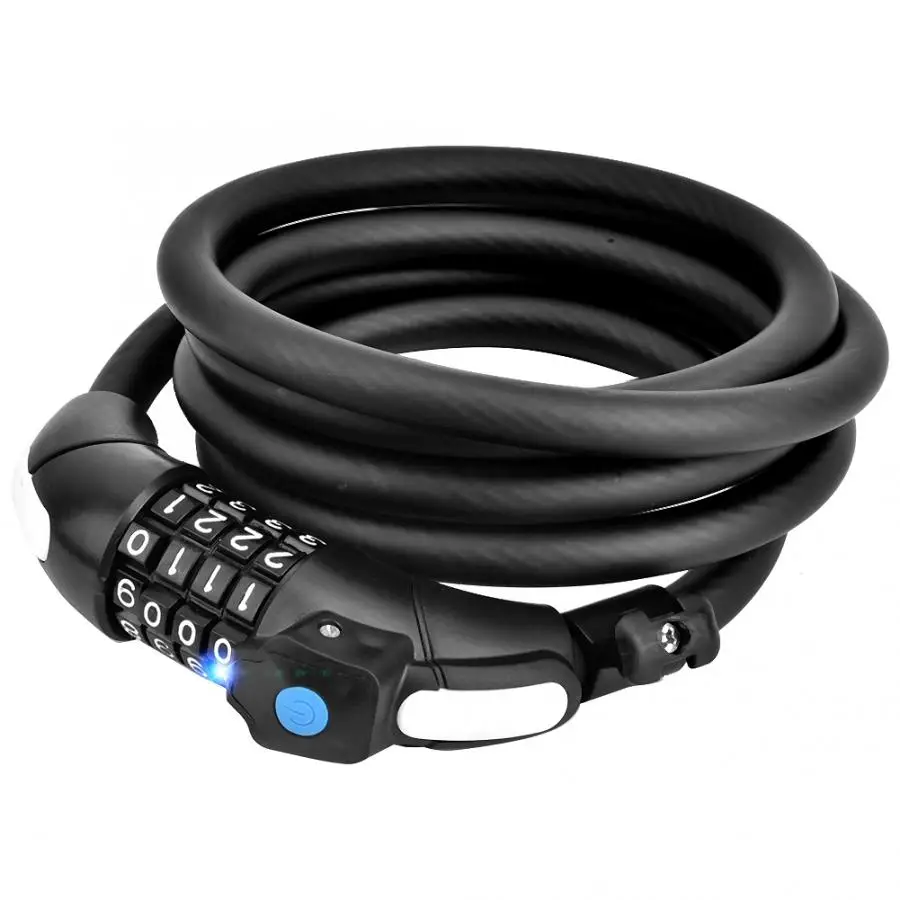

Locks Bicycle 4-Digit Code Combination Anti-theft Lock Spiral Steel Cable with LED Light sliding door lock