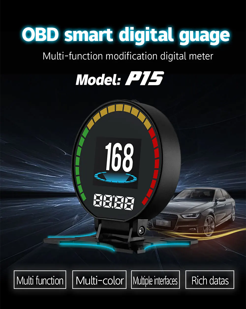 XIAOMI P15 HUD Авто OBD2 дисплей на голову км/ч MPH Разъем Терминал превышения скорости Предупреждение лобовое стекло проектор сигнализация