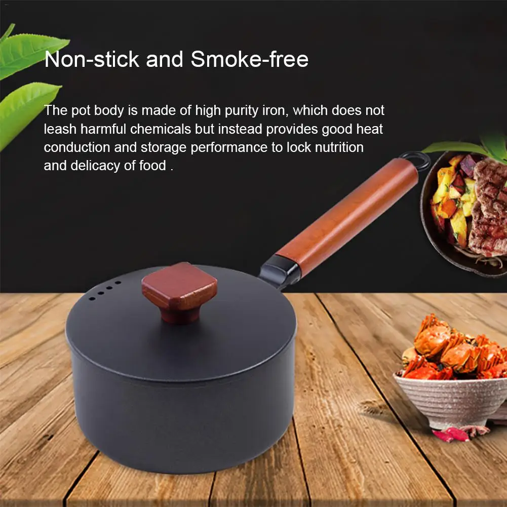 

Non-Stick Milk Pan Cast Iron Saucepan With Lid And Beech Handle Gas Cooker Versatile Small Pan