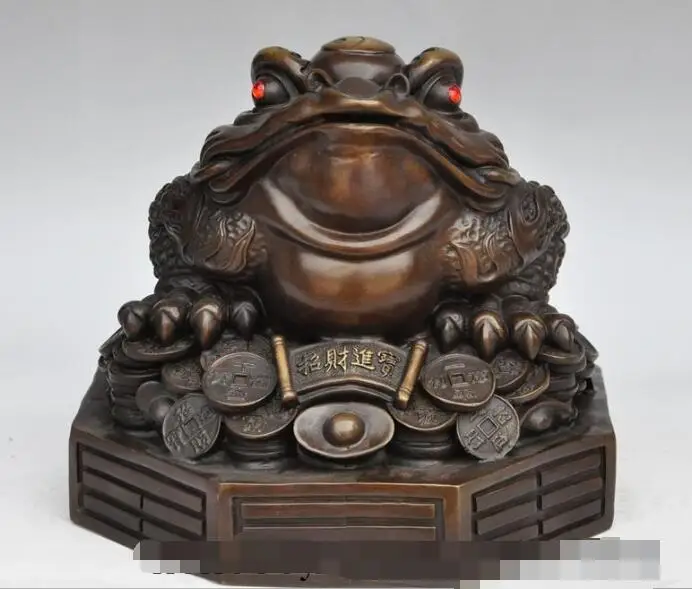 

S00389 chinese bronze Wealth and fortune money coin ingot Golden Toad bufo lucky statue (B0413)