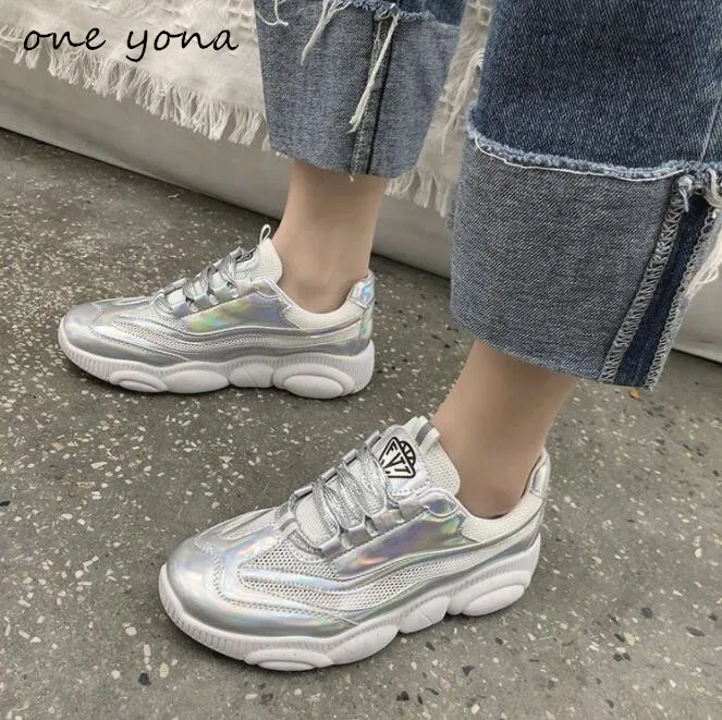 

Women's shoes 2019 summer new colorful laser straps thick bottom muffin shoes casual comfortable ladies shoes a279