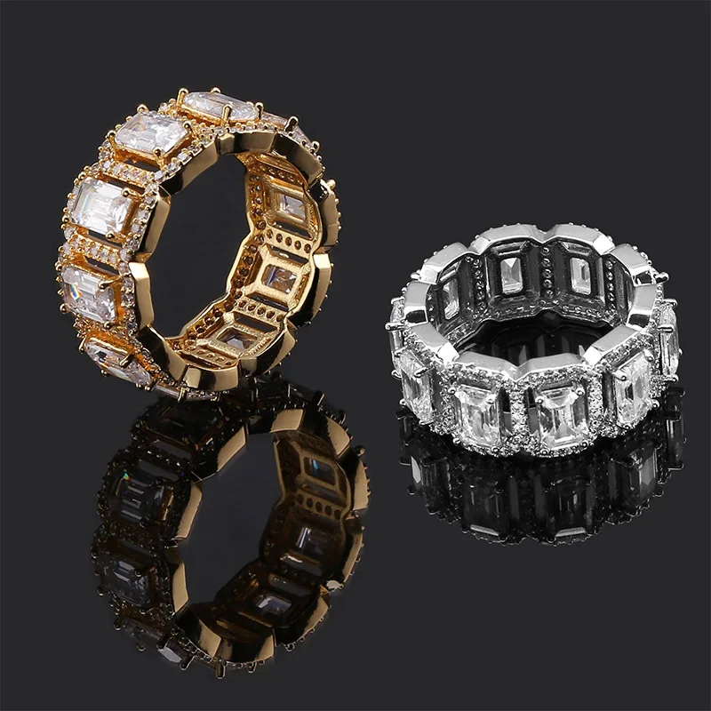 

DNSCHIC Iced Out Hip Hop Ring CZ Zirconia Ring of Rectangular Zircon Fashion Jewelry for Men and Women
