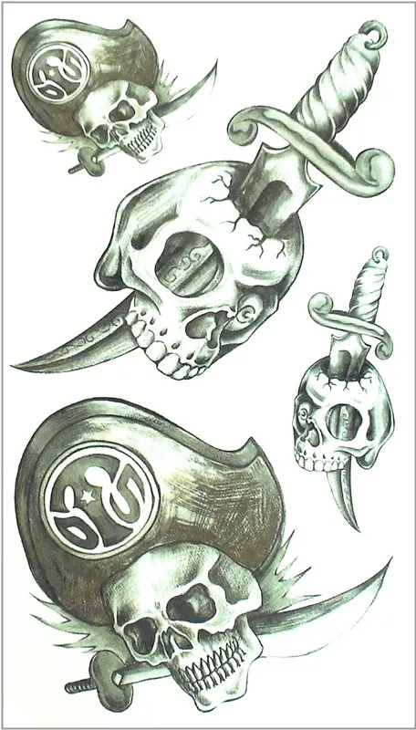 Shnapign череп пиратский меч Временные татуировки Средства ухода за кожей Книги по искусству флеш-тату Наклейки 17*10 см Водонепроницаемый поддельные автомобилей укладки стена стикеры