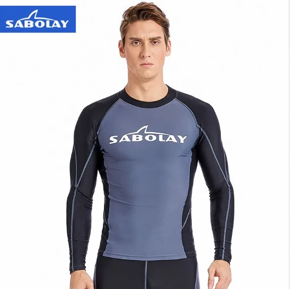 Sabolay рубашка для плавания для мужчин rhguard lycra surf uv с длинным рукавом для плавания рубашка купальники для мужчин с длинным рукавом |-f-| брюки одежда для серфинга - Цвет: Серый