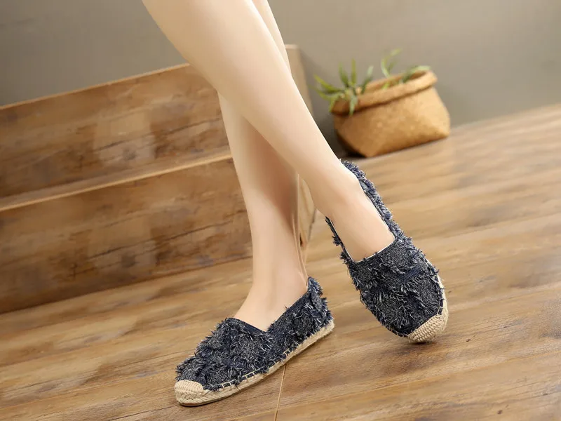 Retro Ladies Womens Casual Espadrilles Shoes for Female Straw Flat Canvas Fisherman's Hemp Rope Bottom Women's Shoes White Black (17)