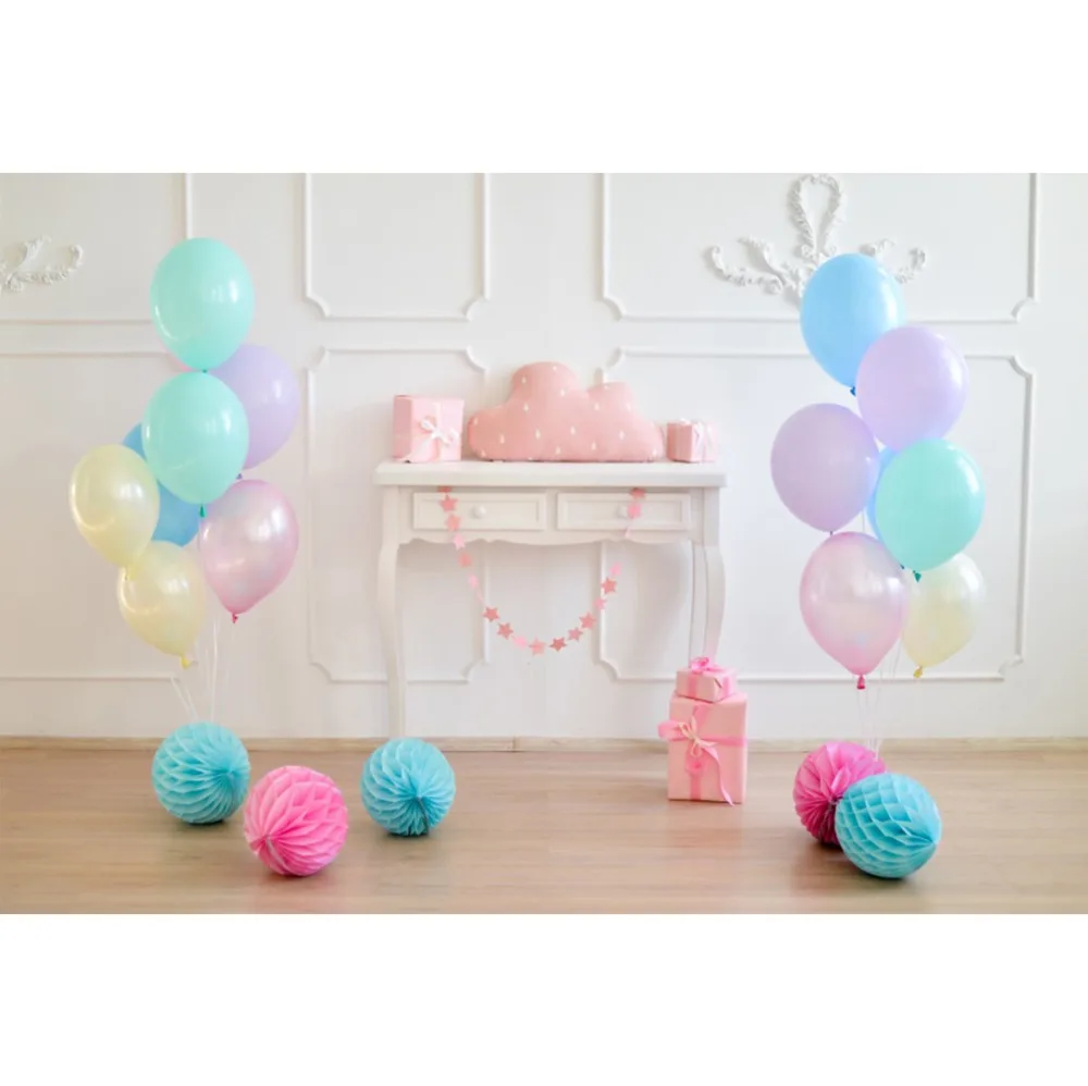 Laeacco Photo Backgrounds Gray Chic Wall Baby Birthday Party Balloons Floral Portrait Interior Photo Backdrops For Photo Studio