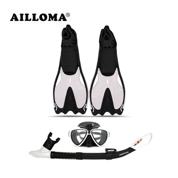 

AILLOMA Adult Diving Camera Mask Snorkel Fins Diver Full Dry Breathing Tube Flipper Scuba Diving Anti-Fog Swimming Goggles sets