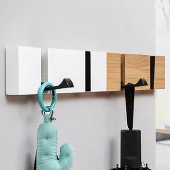 

Wooden coat hooks home creative Foldable door hook clothes hanger wall hanging key holder bathroom towel hook mx6041339