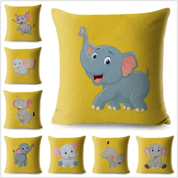 

Cartoon Cute Elephant Pillow Case Linen 45*45 cm Decorative Printed Cushion Cover for Sofa Home Throw Pillowcase Pillowcovers