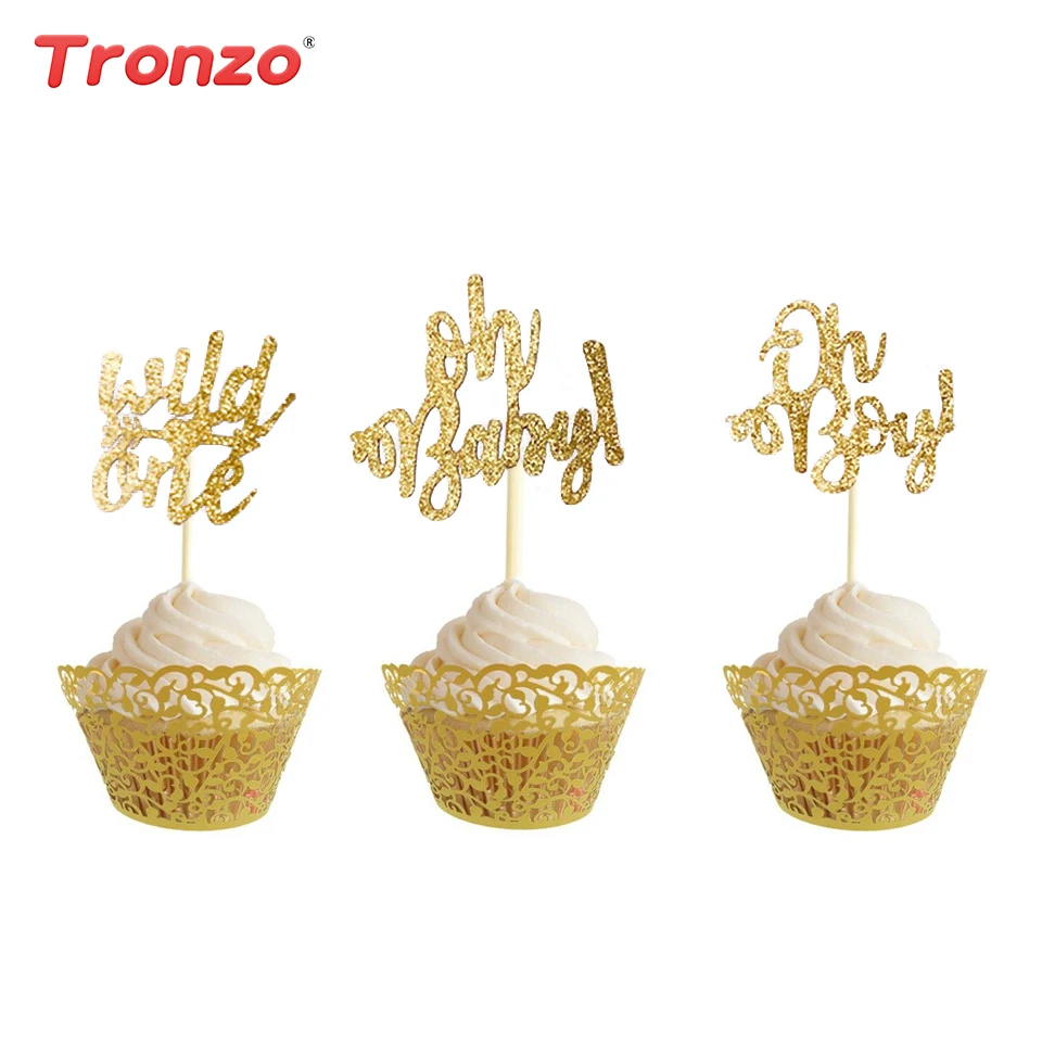 Tronzo 20 шт Золотой Розовый Блеск Oh Baby Wild One Cupcake 1 й День рождения пол раскрывает торт