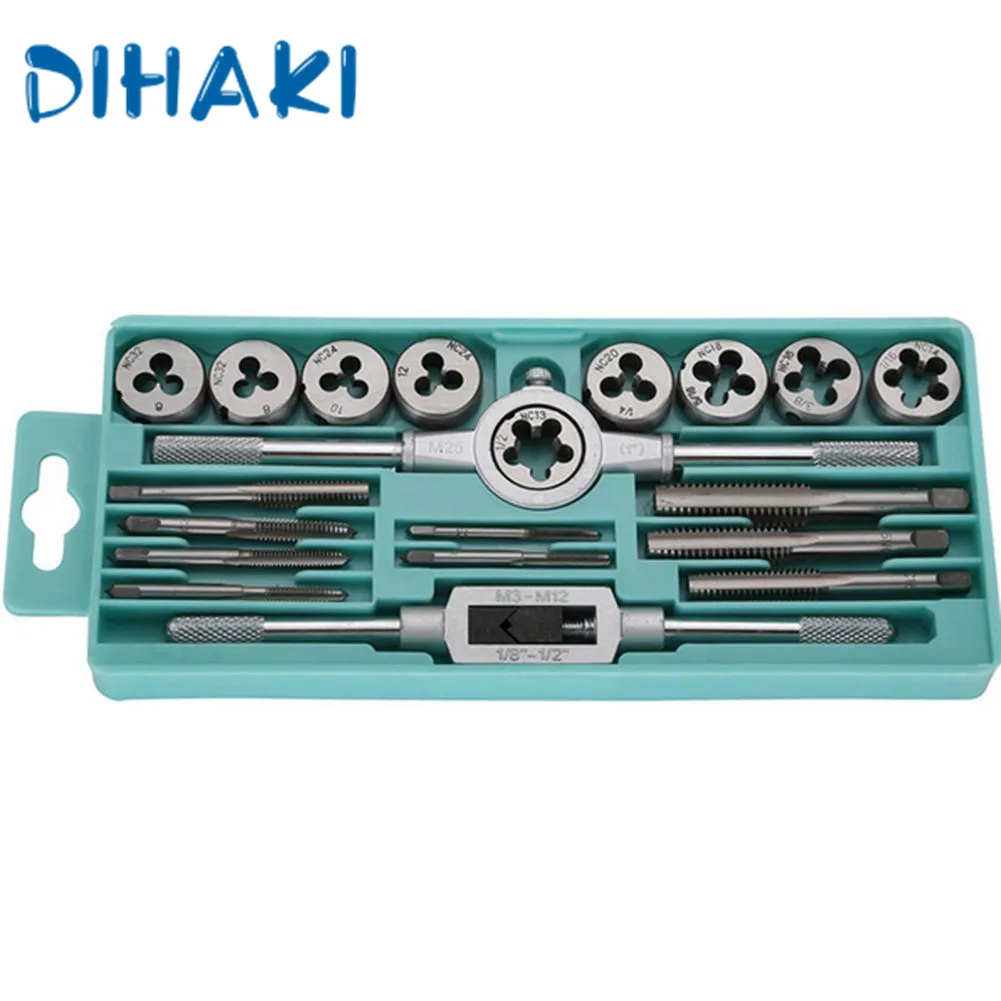 

20 Pcs/Set Tap And Die Set Metric Thread Tap M3-M12 Adjustable Tap Wrench Nut Bolt With Wrench Handle Hand Tools Kit Accessory