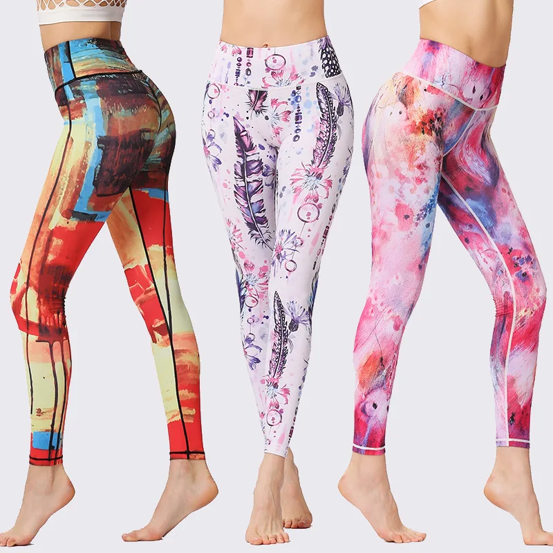 

Women Slim Print Yoga Pants Quick Dry Sport Leggings Fitness Tights Jogging Running Workout Sexy Skinny Gym High Elastic Bottoms