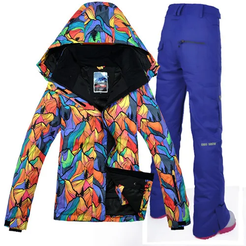 Женский лыжный костюм для сноуборда ветрозащитная водонепроницаемая Спортивная одежда для катания на лыжах супер теплая куртка брюки женский костюм зимний комплект - Цвет: Color 7