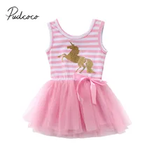 Фирменная Новинка для новорожденных без рукавов для маленькой принцессы Обувь для девочек Дети платье Единорог Повседневное праздничное свадебное платье-пачка От 0 до 5 лет