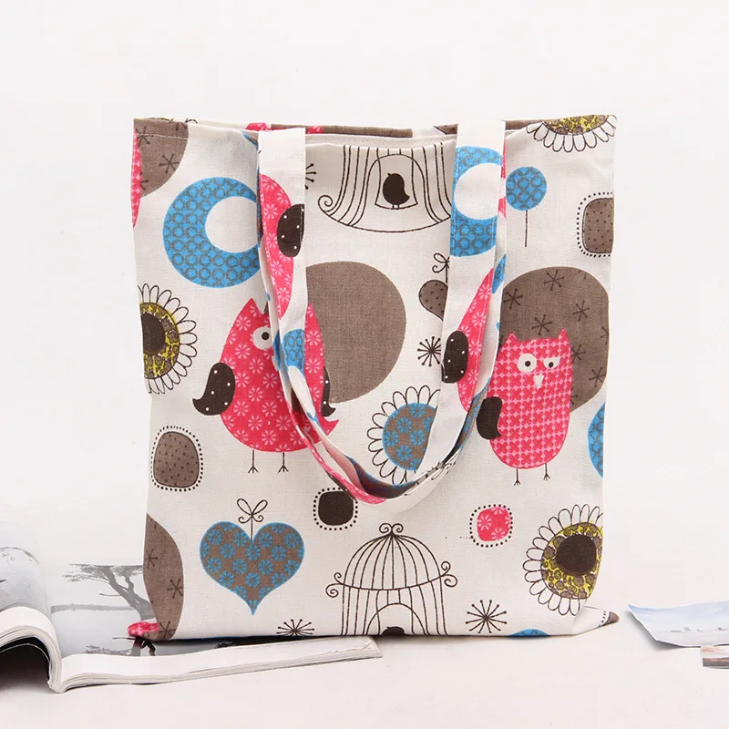 

YILE Cotton Canvas Shopping Tote Shoulder Carrying Bag Eco Reusable Bag Print Owls & Moon Love Heart Bird Cage NEW L