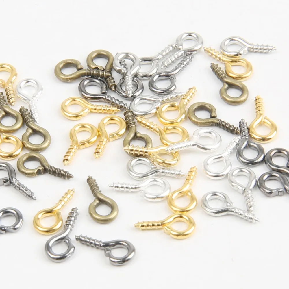 

200pcs Small Tiny Mini Eye Pins Eyepins Hooks Eyelets Screw Threaded Gold Silver Clasps Hooks Jewelry Findings For Making DIY