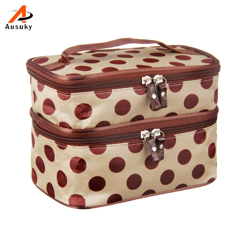 

Double Layer Cosmetic Box  New Female Dot Cosmetic Bag Women's Large Capacity Storage Handbag Travel Toiletry Makeup Bag 30