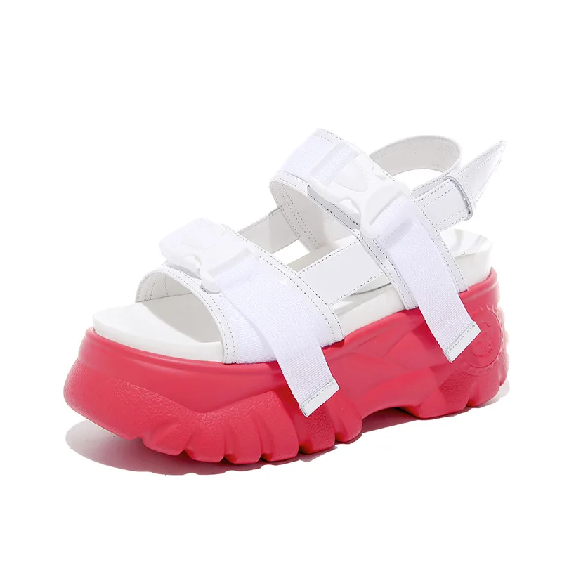 2019 Summer Chunky Sandals Women Wedge High Heels Shoes Female Buckle Platform Casual Summer Slippers Off Woman White Sandal