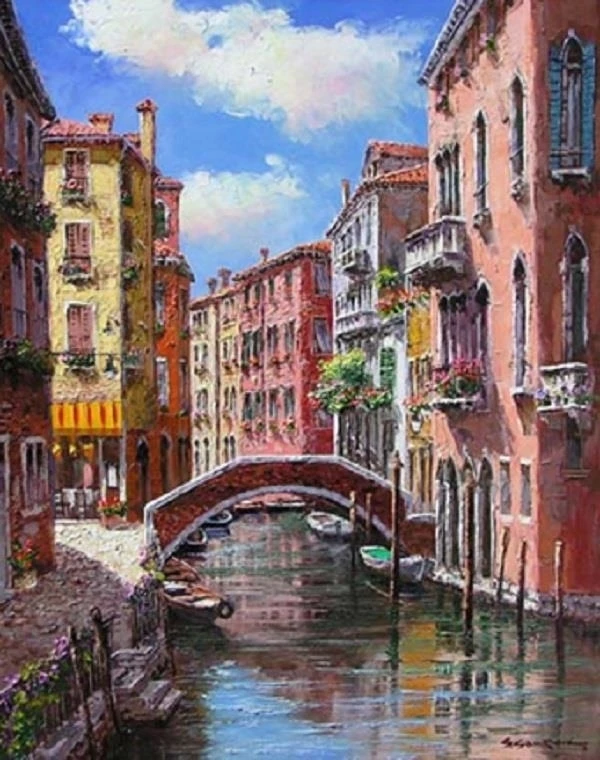 SAM PARK Afternoon on the Canal Waterfront 30x24 HS/# Giclee PCOA