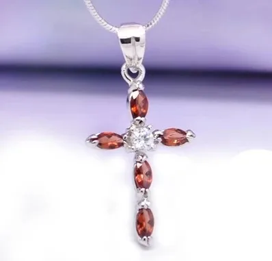 

natural red garnet gem Pendant natural gemstone Exquisite mysterious energy cross pendant S925 silver girl party gift jewelry