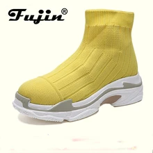 

Fujin Brand Women Boots Autumn Winter Ankle Platform Boots Short Plush Round Toe Boots Elastic Band Boots Keep Warm Women Shoes