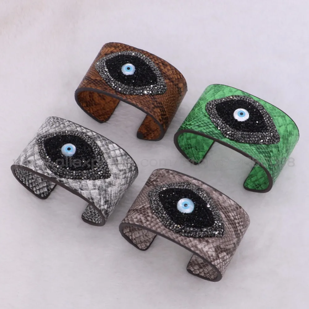 Retro snakeskin leather bangle bracelet Mix color Big Cuff Bracelet