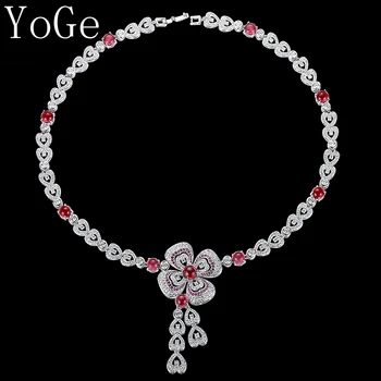 

YoGe statement Wedding&Party Jewelry, Fshion AAA CZ Classic Big Long Flower Pendant women's necklace,Elegant.PD066