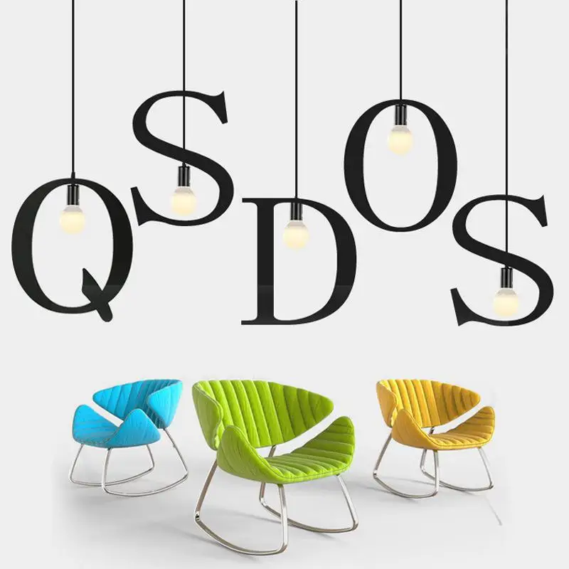 

Modern Simple Pendant Lamp Nordic Creative Bar Individual Art Iron Art Single Head Pendent Light Alphabetic Dining Light lamp