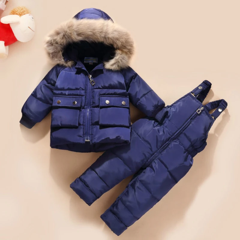 

Real Fur Down Coat with Hood Jacket+jumpsuit Baby Girl Boy Kid Clothes Coat 2pcs Winter Outfit Suit Toddler Girl Winter Clothes