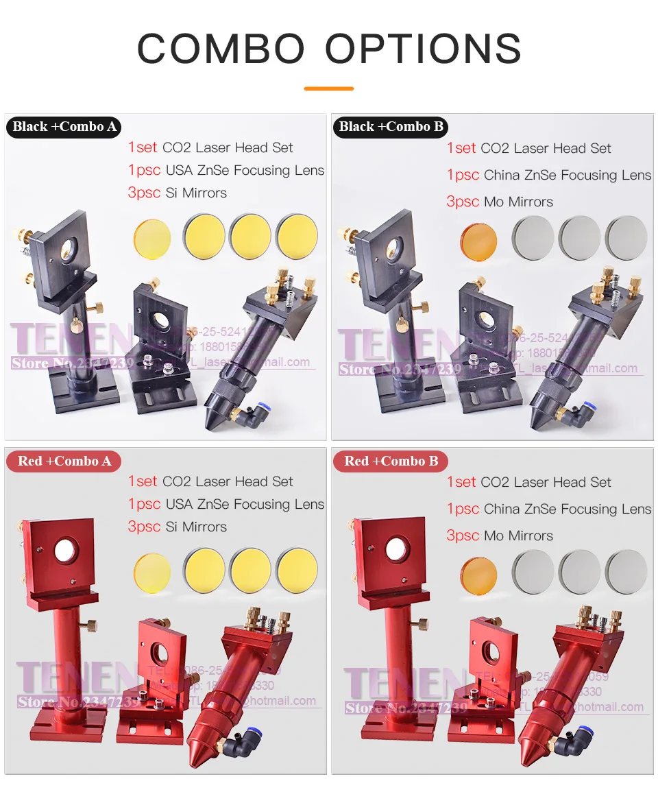 Комплект: CO2 лазерной головки комплект Монтажный держатель + 1 шт. фокусирующей линзы + 3 шт. Si/Mo Отражающие зеркала для гравер для резки