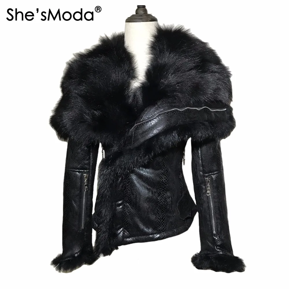 

She'sModa Natural Fox Fur Winter Fleece Slim Women's Zipper Sashes Coat Jacket Plus Size