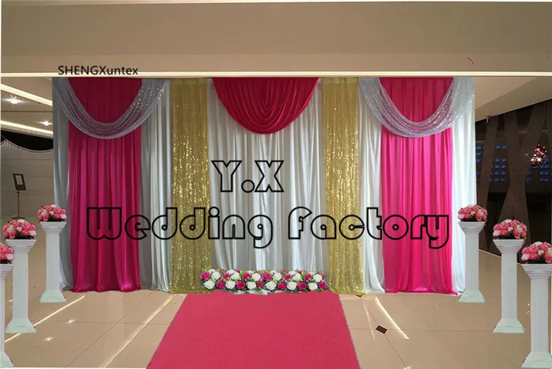 

3M*6M White Backdrop Curtain With Many Color Swag Drape Include The Sequin Fabric For Wedding Decoration ice silk fabric