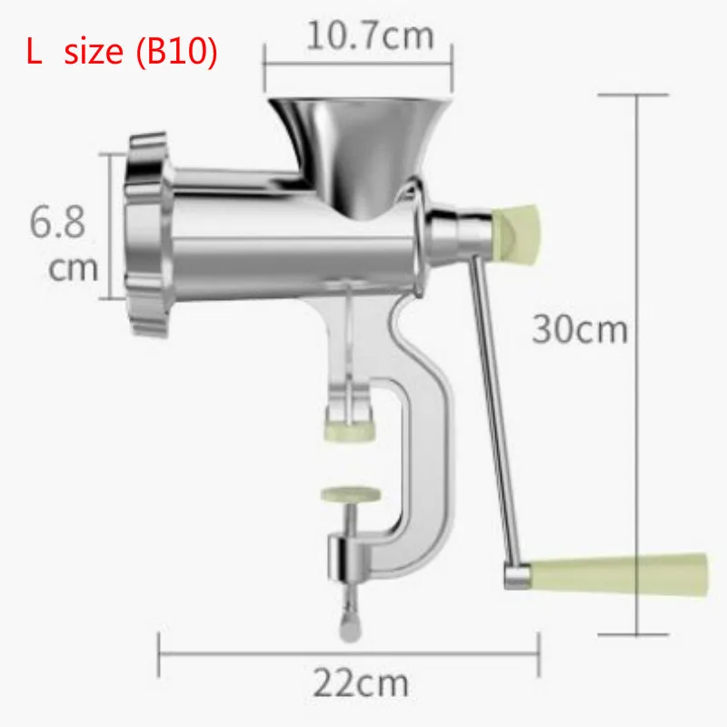 4 размера, 4 в 1, многофункциональная мясорубка, ручная домашняя дробилка для колбасы, шприц, наполнитель, экструдер, мясорубка, клизма, бесплатный подарок, 3 трубки - Цвет: L  size (B10)