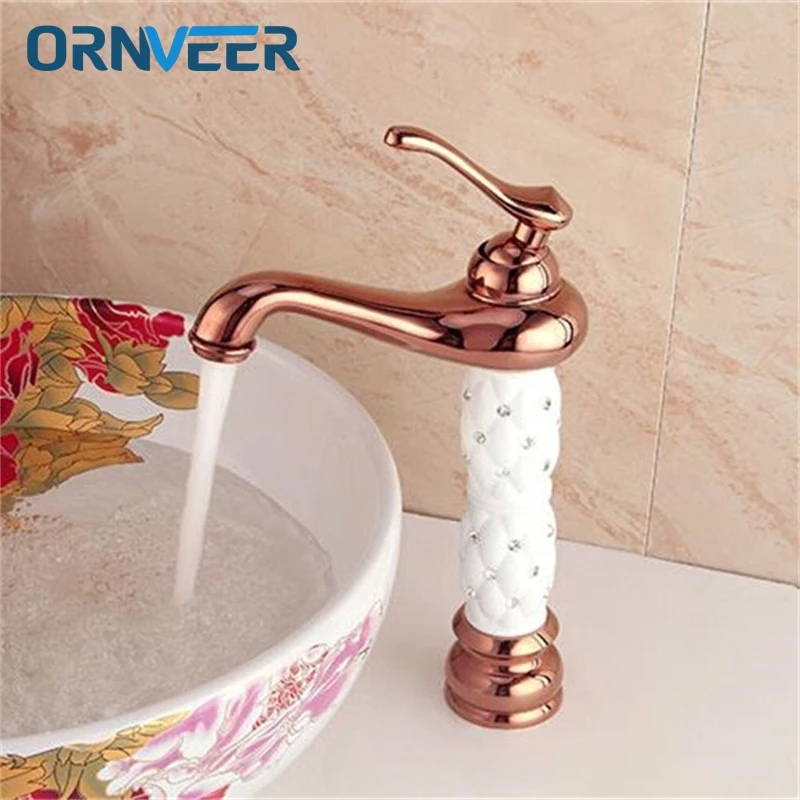 Free Shipping Luxury Rose Gold Bathroom Faucet Double White Ceramic