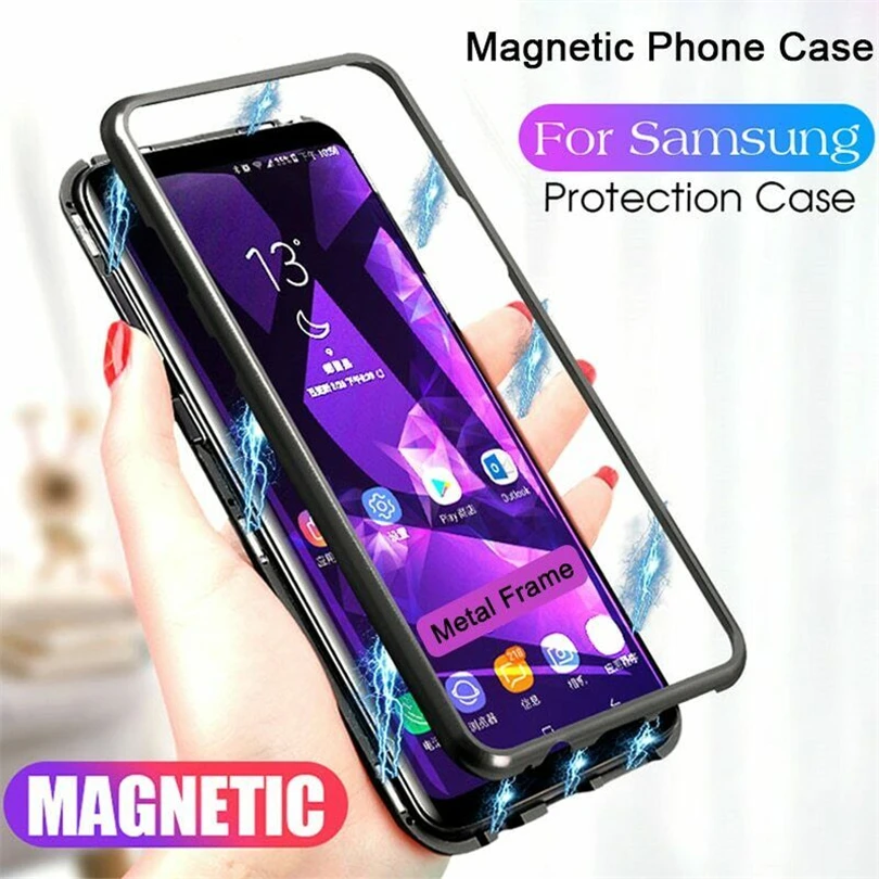 Жесткий чехол из закаленного стекла с магнитным поглощением для Samsung Galaxy J4 J6 Plus 2018